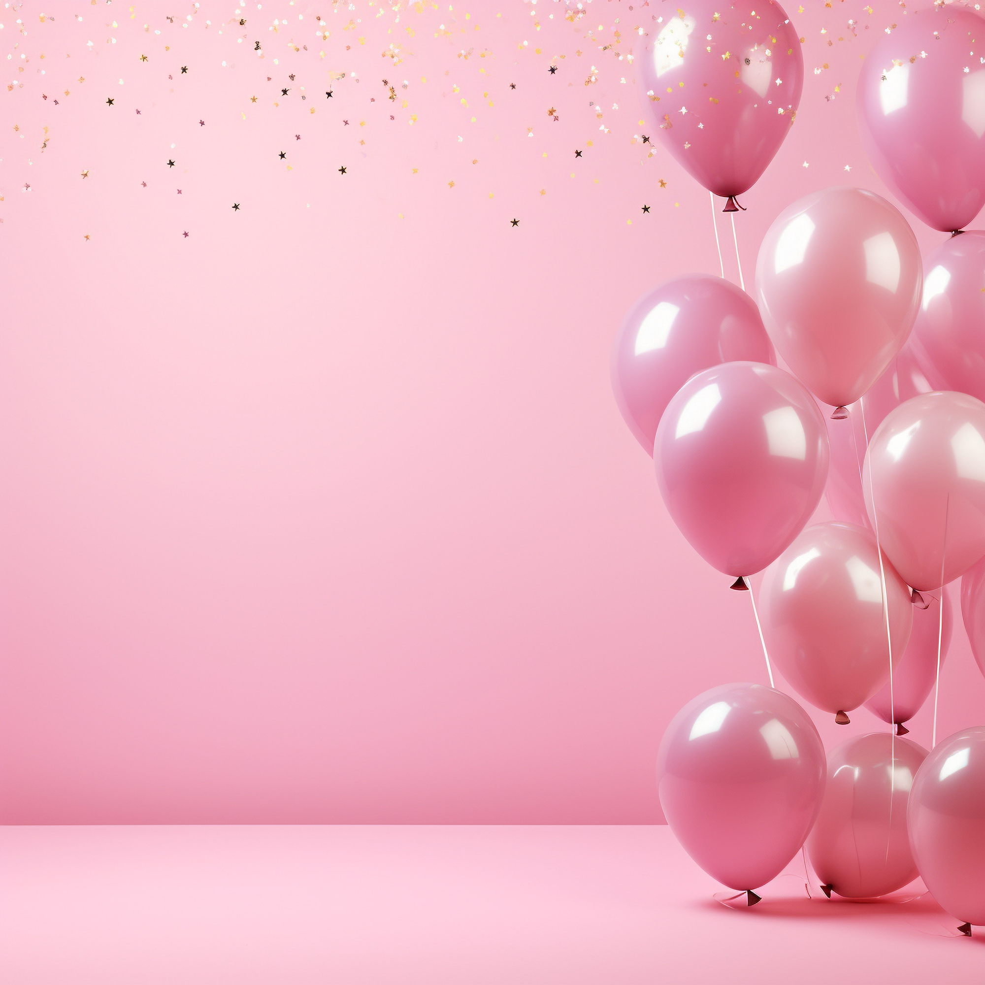 Pink balloons and confetti on pastel background